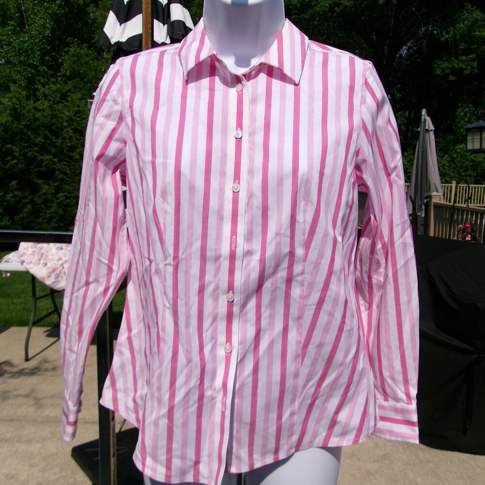 NWOT TALBOTS PINK STRIPED BUTTONDOWN TOP 4P